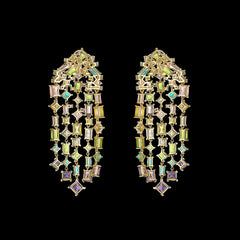 Rainbow Cascade Earrings, Earrings, Anabela Chan Joaillerie - Fine jewelry with laboratory grown and created gemstones hand-crafted in the United Kingdom. Anabela Chan Joaillerie is the first fine jewellery brand in the world to champion laboratory-grown and created gemstones with high jewellery design, artisanal craftsmanship and a focus on ethical and sustainable innovations.