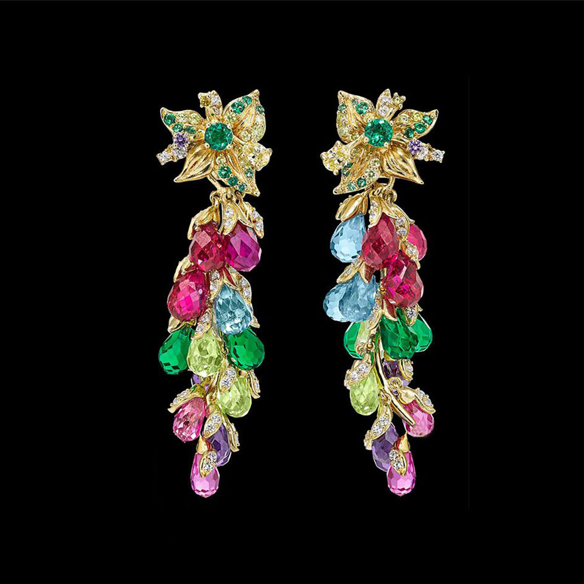 Rainbow Coralbell Earrings, Earring, Anabela Chan Joaillerie - Fine jewelry with laboratory grown and created gemstones hand-crafted in the United Kingdom. Anabela Chan Joaillerie is the first fine jewellery brand in the world to champion laboratory-grown and created gemstones with high jewellery design, artisanal craftsmanship and a focus on ethical and sustainable innovations.