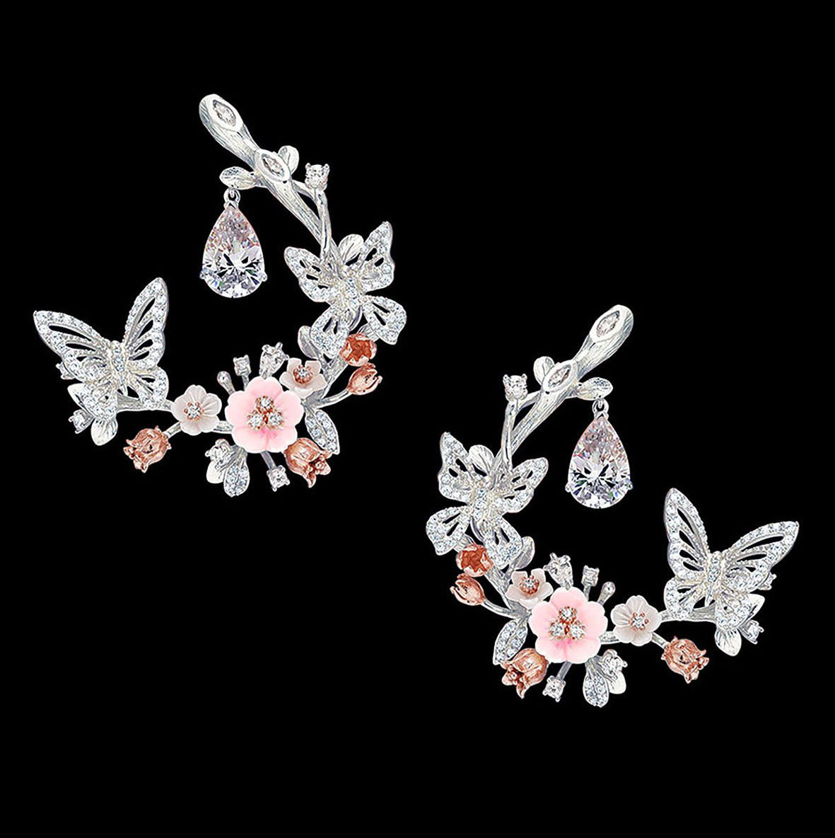 Rose Diamond Butterfly Garland Earrings, Earring, Anabela Chan Joaillerie - Fine jewelry with laboratory grown and created gemstones hand-crafted in the United Kingdom. Anabela Chan Joaillerie is the first fine jewellery brand in the world to champion laboratory-grown and created gemstones with high jewellery design, artisanal craftsmanship and a focus on ethical and sustainable innovations.