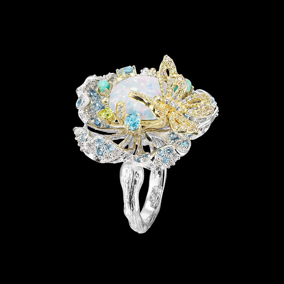 Sky Opal Bloom Ring, Ring, Anabela Chan Joaillerie - Fine jewelry with laboratory grown and created gemstones hand-crafted in the United Kingdom. Anabela Chan Joaillerie is the first fine jewellery brand in the world to champion laboratory-grown and created gemstones with high jewellery design, artisanal craftsmanship and a focus on ethical and sustainable innovations.