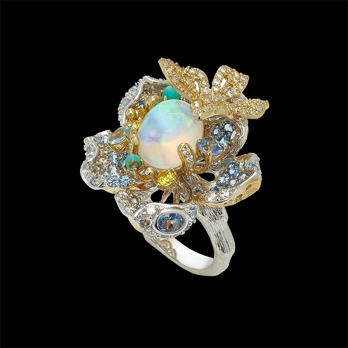 Sky Opal Bloom Ring, Ring, Anabela Chan Joaillerie - Fine jewelry with laboratory grown and created gemstones hand-crafted in the United Kingdom. Anabela Chan Joaillerie is the first fine jewellery brand in the world to champion laboratory-grown and created gemstones with high jewellery design, artisanal craftsmanship and a focus on ethical and sustainable innovations.