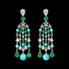 Turquoise Emerald Raindrop Earrings, Earring, Anabela Chan Joaillerie - Fine jewelry with laboratory grown and created gemstones hand-crafted in the United Kingdom. Anabela Chan Joaillerie is the first fine jewellery brand in the world to champion laboratory-grown and created gemstones with high jewellery design, artisanal craftsmanship and a focus on ethical and sustainable innovations.