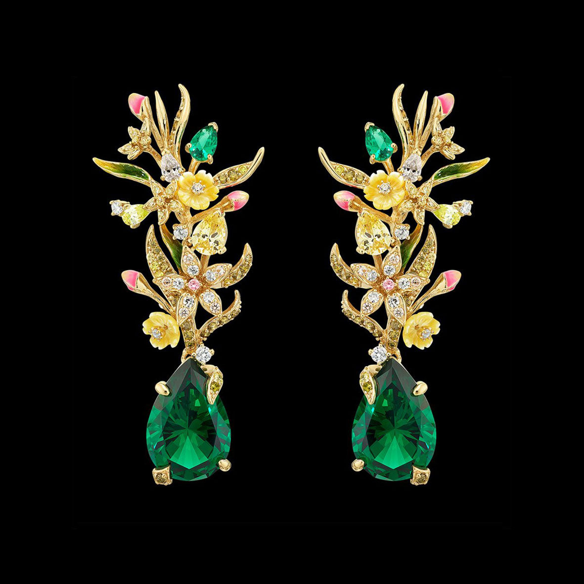 Posie Emerald Earrings, Earring, Anabela Chan Joaillerie - Fine jewelry with laboratory grown and created gemstones hand-crafted in the United Kingdom. Anabela Chan Joaillerie is the first fine jewellery brand in the world to champion laboratory-grown and created gemstones with high jewellery design, artisanal craftsmanship and a focus on ethical and sustainable innovations.