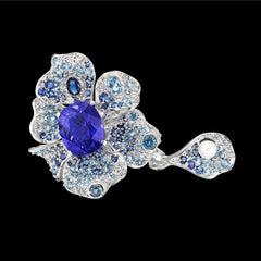 Sapphire Peony Ring, Ring, Anabela Chan Joaillerie - Fine jewelry with laboratory grown and created gemstones hand-crafted in the United Kingdom. Anabela Chan Joaillerie is the first fine jewellery brand in the world to champion laboratory-grown and created gemstones with high jewellery design, artisanal craftsmanship and a focus on ethical and sustainable innovations.