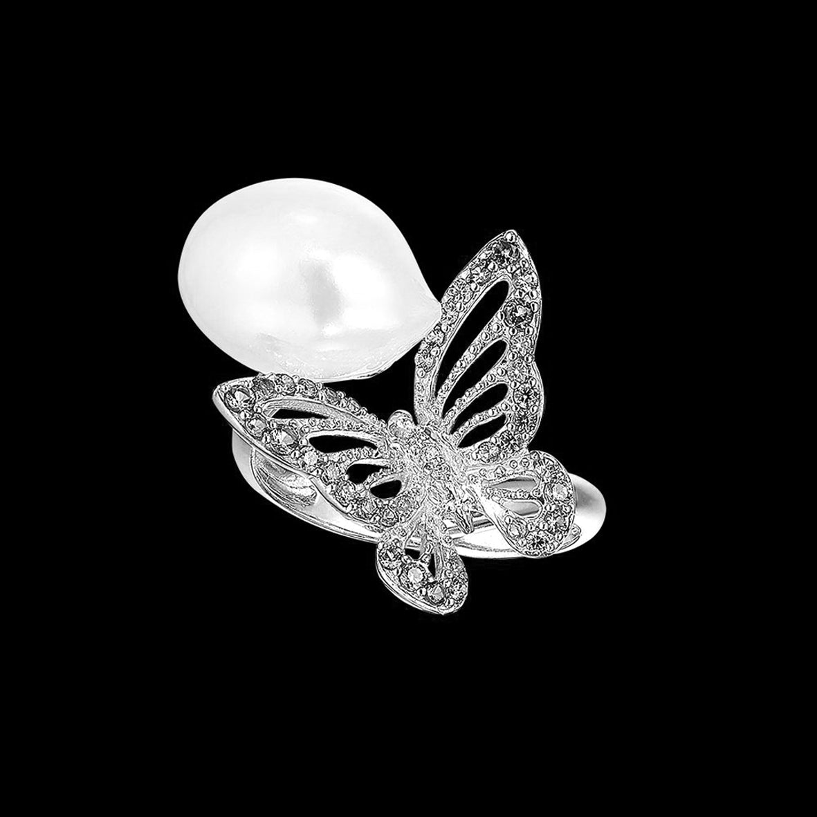 White Butterfly Pearl Ring, Ring, Anabela Chan Joaillerie - Fine jewelry with laboratory grown and created gemstones hand-crafted in the United Kingdom. Anabela Chan Joaillerie is the first fine jewellery brand in the world to champion laboratory-grown and created gemstones with high jewellery design, artisanal craftsmanship and a focus on ethical and sustainable innovations.