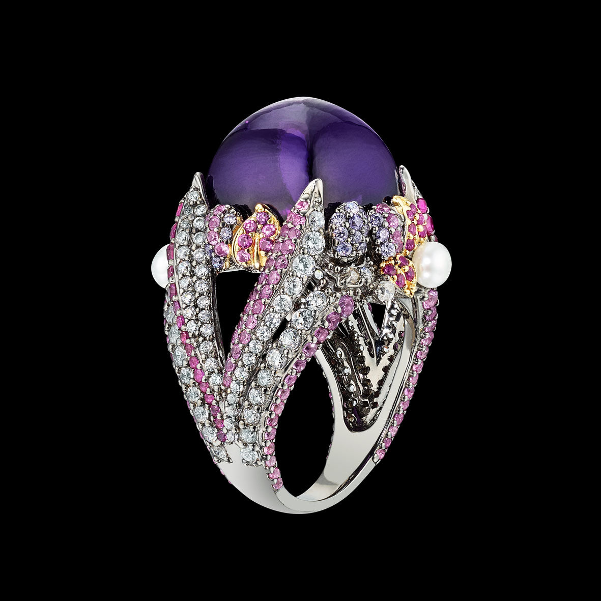 Amethyst Sugarloaf Berry Ring, Ring, Anabela Chan Joaillerie - Fine jewelry with laboratory grown and created gemstones hand-crafted in the United Kingdom. Anabela Chan Joaillerie is the first fine jewellery brand in the world to champion laboratory-grown and created gemstones with high jewellery design, artisanal craftsmanship and a focus on ethical and sustainable innovations.