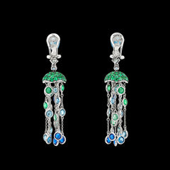 Aqua Medusa Tassel Earrings, Earring, Anabela Chan Joaillerie - Fine jewelry with laboratory grown and created gemstones hand-crafted in the United Kingdom. Anabela Chan Joaillerie is the first fine jewellery brand in the world to champion laboratory-grown and created gemstones with high jewellery design, artisanal craftsmanship and a focus on ethical and sustainable innovations.