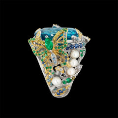 Aqua Swallowtail Ring, Ring, Anabela Chan Joaillerie - Fine jewelry with laboratory grown and created gemstones hand-crafted in the United Kingdom. Anabela Chan Joaillerie is the first fine jewellery brand in the world to champion laboratory-grown and created gemstones with high jewellery design, artisanal craftsmanship and a focus on ethical and sustainable innovations.