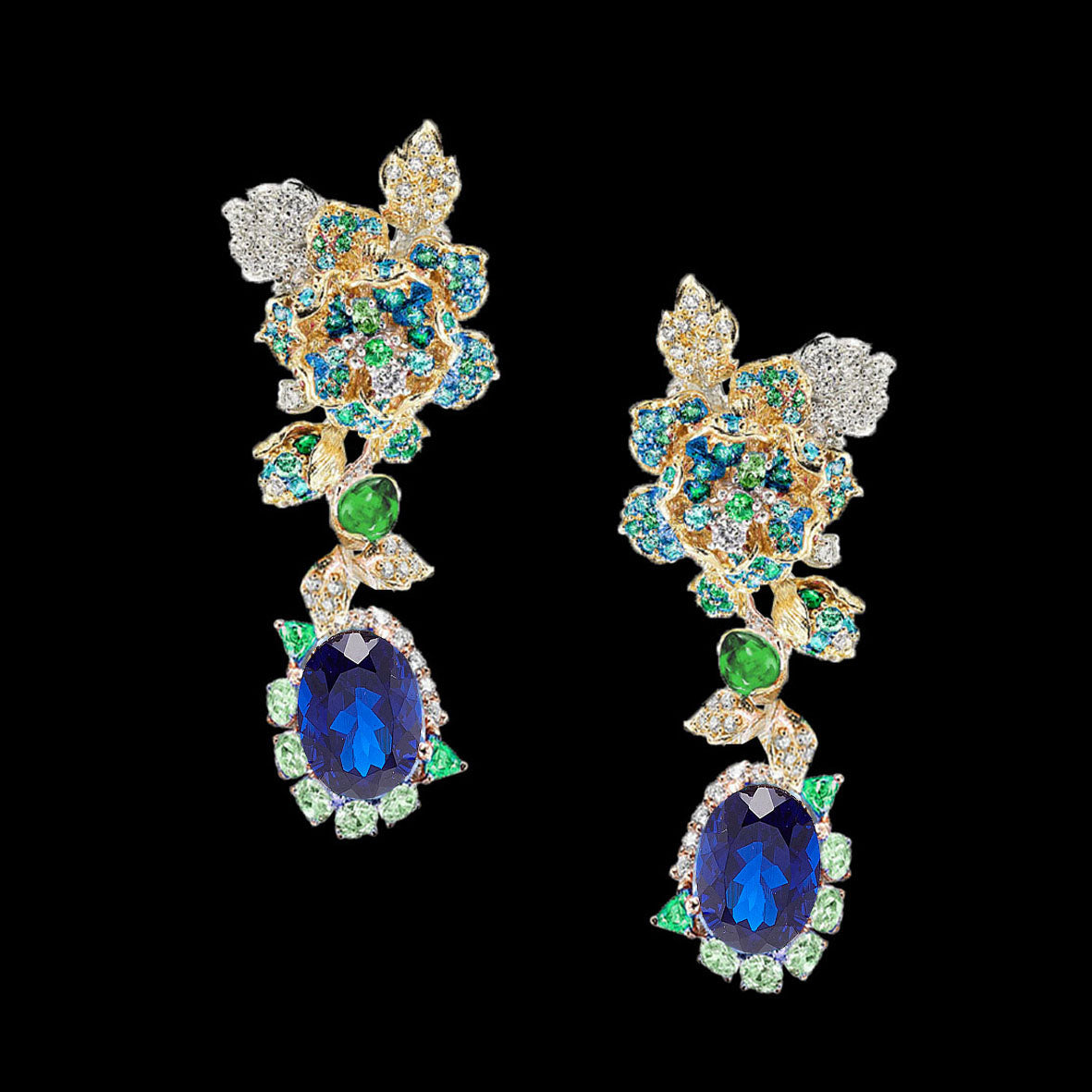 Sapphire Rose Earrings, Earring, Anabela Chan Joaillerie - Fine jewelry with laboratory grown and created gemstones hand-crafted in the United Kingdom. Anabela Chan Joaillerie is the first fine jewellery brand in the world to champion laboratory-grown and created gemstones with high jewellery design, artisanal craftsmanship and a focus on ethical and sustainable innovations.