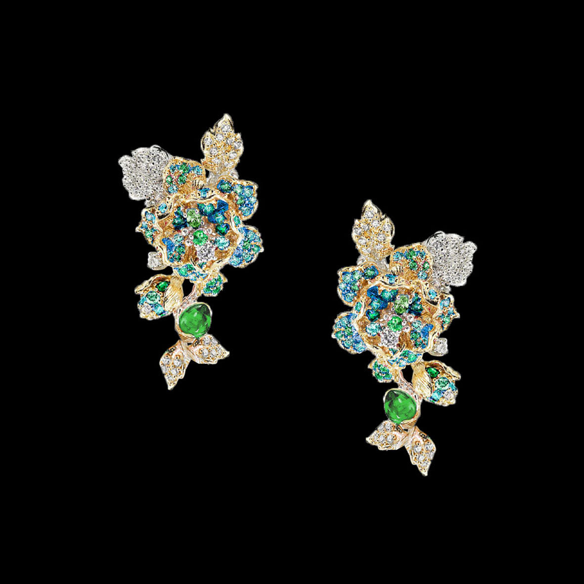 Sapphire Rose Earrings, Earring, Anabela Chan Joaillerie - Fine jewelry with laboratory grown and created gemstones hand-crafted in the United Kingdom. Anabela Chan Joaillerie is the first fine jewellery brand in the world to champion laboratory-grown and created gemstones with high jewellery design, artisanal craftsmanship and a focus on ethical and sustainable innovations.