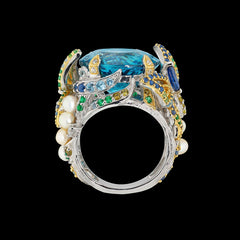 Aqua Swallowtail Ring, Ring, Anabela Chan Joaillerie - Fine jewelry with laboratory grown and created gemstones hand-crafted in the United Kingdom. Anabela Chan Joaillerie is the first fine jewellery brand in the world to champion laboratory-grown and created gemstones with high jewellery design, artisanal craftsmanship and a focus on ethical and sustainable innovations.