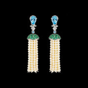 Aqua Pearl Tassel Earrings
