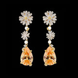 Citrine Daisy Drop Earrings, Earring, Anabela Chan Joaillerie - Fine jewelry with laboratory grown and created gemstones hand-crafted in the United Kingdom. Anabela Chan Joaillerie is the first fine jewellery brand in the world to champion laboratory-grown and created gemstones with high jewellery design, artisanal craftsmanship and a focus on ethical and sustainable innovations.