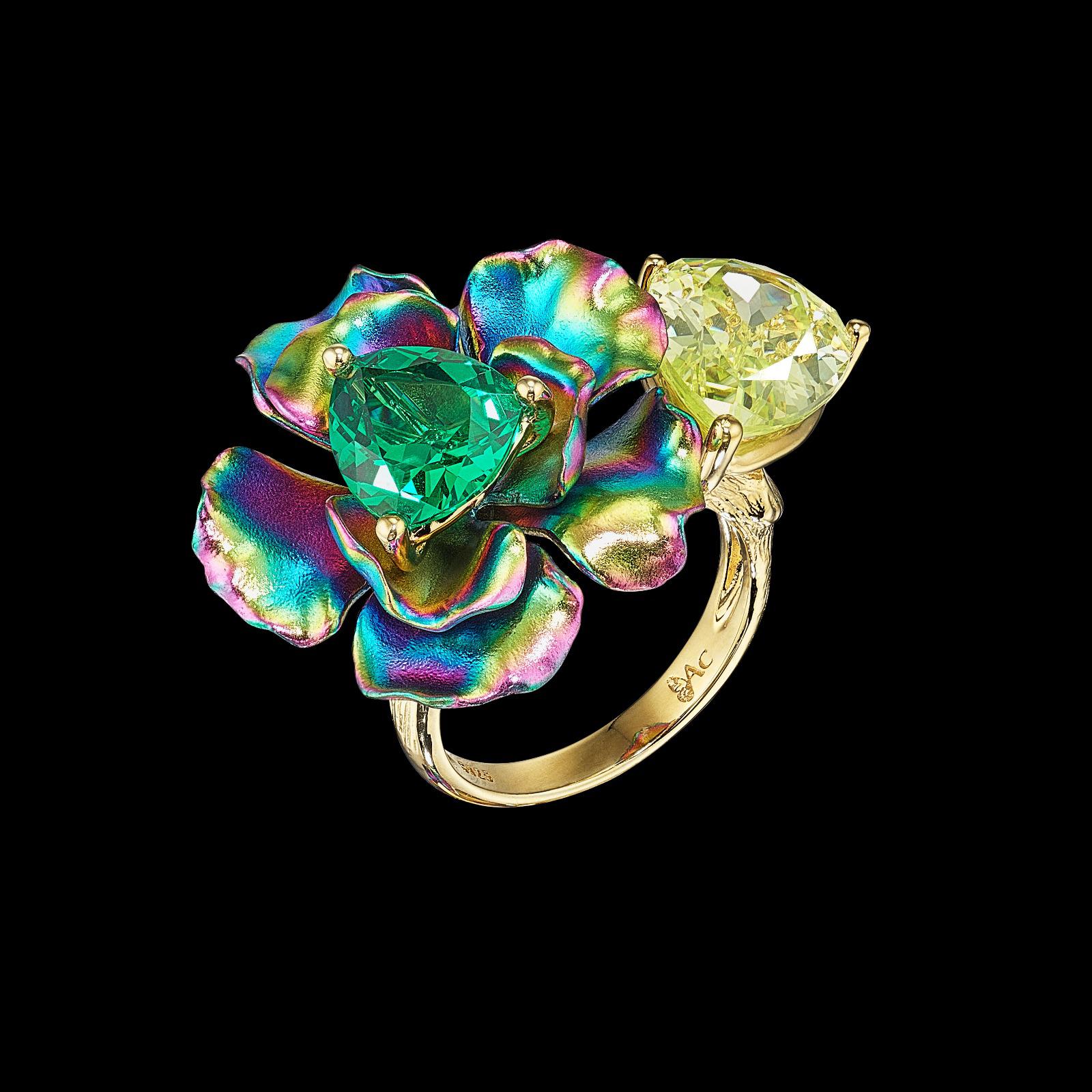 Acid Rainbow Bloom Ring, Ring, Anabela Chan Joaillerie - Fine jewelry with laboratory grown and created gemstones hand-crafted in the United Kingdom. Anabela Chan Joaillerie is the first fine jewellery brand in the world to champion laboratory-grown and created gemstones with high jewellery design, artisanal craftsmanship and a focus on ethical and sustainable innovations.