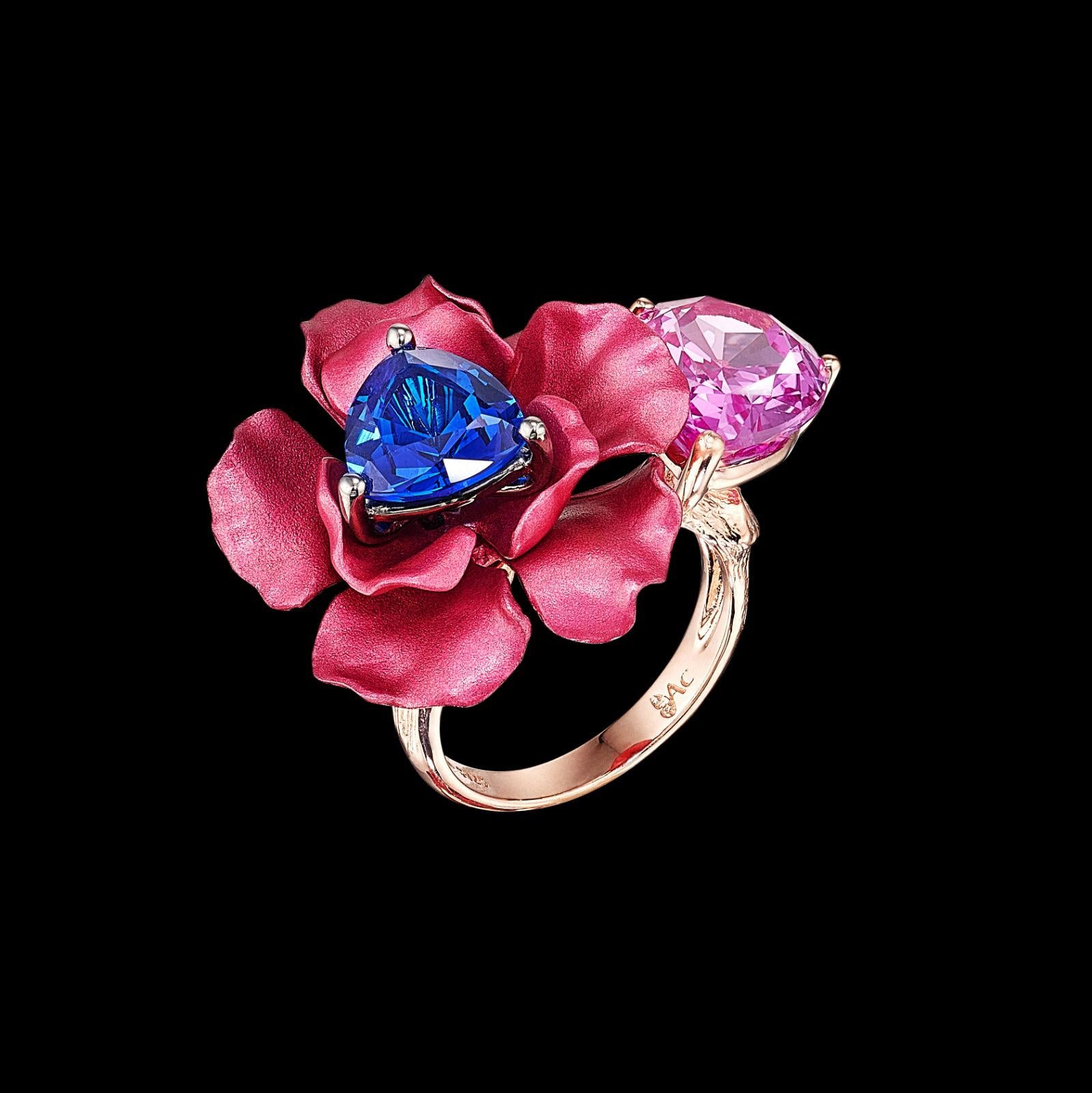 Fuchsia Sapphire Bloom Ring, Ring, Anabela Chan Joaillerie - Fine jewelry with laboratory grown and created gemstones hand-crafted in the United Kingdom. Anabela Chan Joaillerie is the first fine jewellery brand in the world to champion laboratory-grown and created gemstones with high jewellery design, artisanal craftsmanship and a focus on ethical and sustainable innovations.