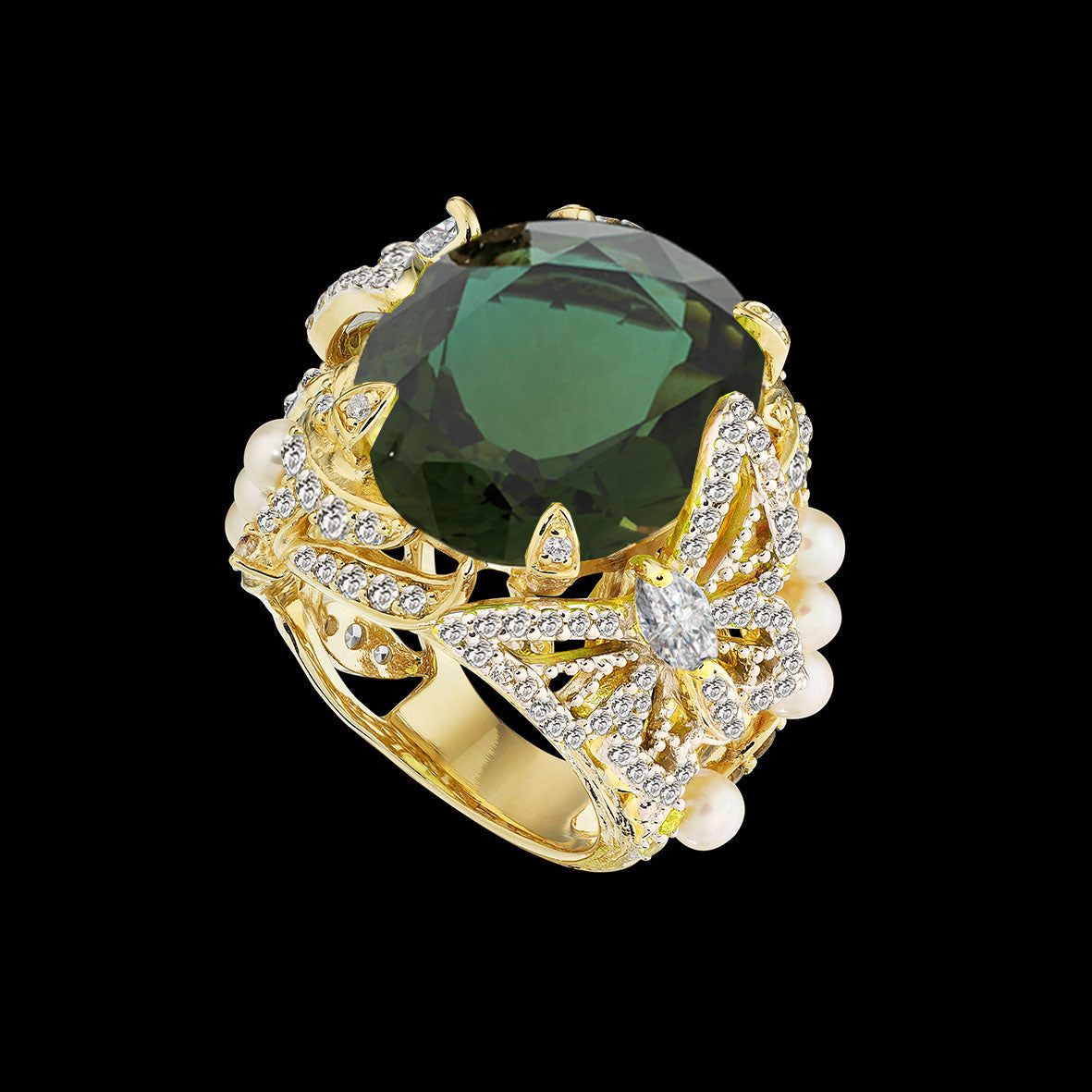 Green Tourmaline Swallowtail Ring, Ring, Anabela Chan Joaillerie - Fine jewelry with laboratory grown and created gemstones hand-crafted in the United Kingdom. Anabela Chan Joaillerie is the first fine jewellery brand in the world to champion laboratory-grown and created gemstones with high jewellery design, artisanal craftsmanship and a focus on ethical and sustainable innovations.
