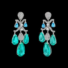 Paraiba Chandelier Earrings, Earring, Anabela Chan Joaillerie - Fine jewelry with laboratory grown and created gemstones hand-crafted in the United Kingdom. Anabela Chan Joaillerie is the first fine jewellery brand in the world to champion laboratory-grown and created gemstones with high jewellery design, artisanal craftsmanship and a focus on ethical and sustainable innovations.