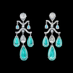 Paraiba Chandelier Earrings, Earring, Anabela Chan Joaillerie - Fine jewelry with laboratory grown and created gemstones hand-crafted in the United Kingdom. Anabela Chan Joaillerie is the first fine jewellery brand in the world to champion laboratory-grown and created gemstones with high jewellery design, artisanal craftsmanship and a focus on ethical and sustainable innovations.