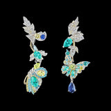 Paraiba Garden Butterfly Earrings, Earring, Anabela Chan Joaillerie - Fine jewelry with laboratory grown and created gemstones hand-crafted in the United Kingdom. Anabela Chan Joaillerie is the first fine jewellery brand in the world to champion laboratory-grown and created gemstones with high jewellery design, artisanal craftsmanship and a focus on ethical and sustainable innovations.