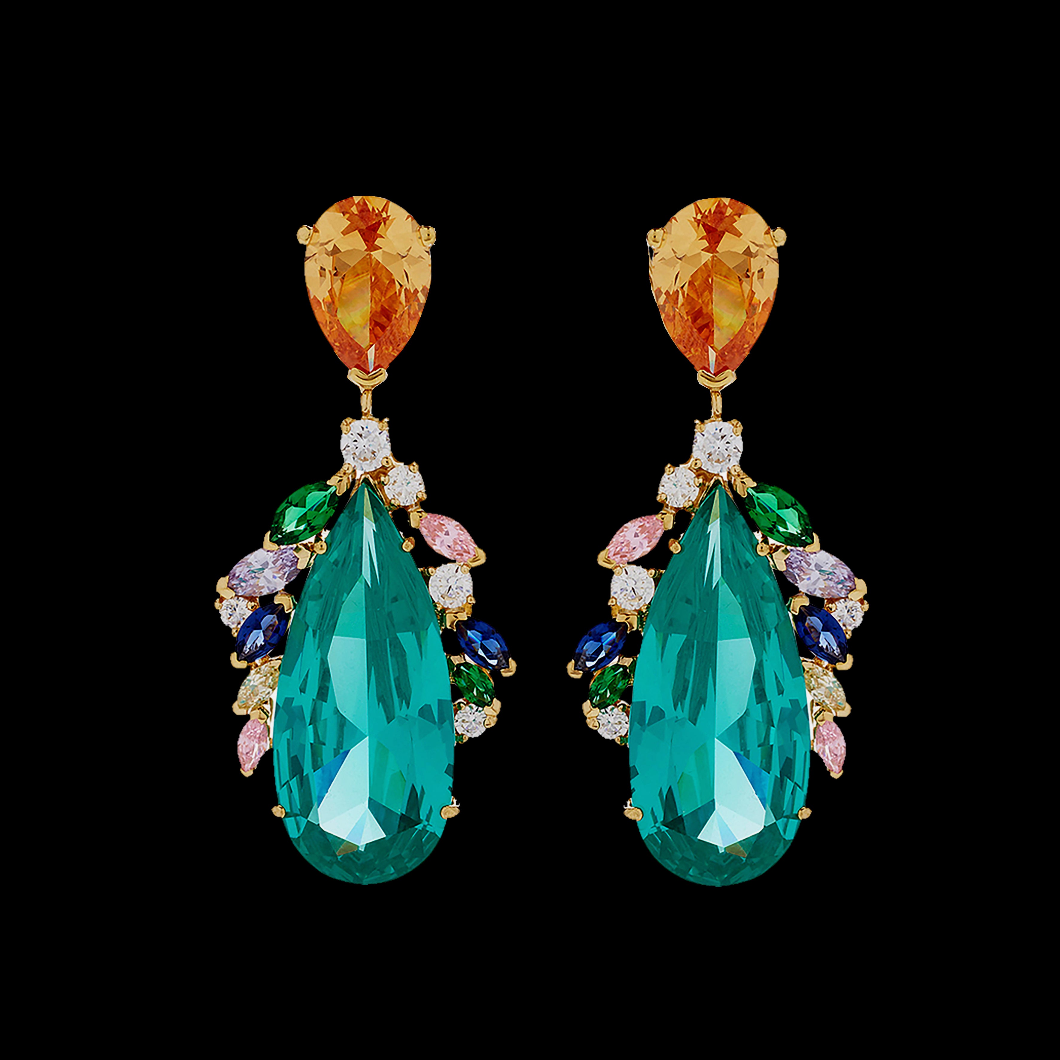 Peacock Paraiba Earrings, Earring, Anabela Chan Joaillerie - Fine jewelry with laboratory grown and created gemstones hand-crafted in the United Kingdom. Anabela Chan Joaillerie is the first fine jewellery brand in the world to champion laboratory-grown and created gemstones with high jewellery design, artisanal craftsmanship and a focus on ethical and sustainable innovations.