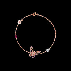 Rose Butterfly Charm Bracelet, Bracelet, Anabela Chan Joaillerie - Fine jewelry with laboratory grown and created gemstones hand-crafted in the United Kingdom. Anabela Chan Joaillerie is the first fine jewellery brand in the world to champion laboratory-grown and created gemstones with high jewellery design, artisanal craftsmanship and a focus on ethical and sustainable innovations.