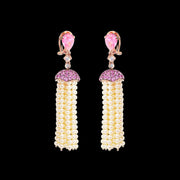 Rose Sapphire Pearl Tassel Earrings