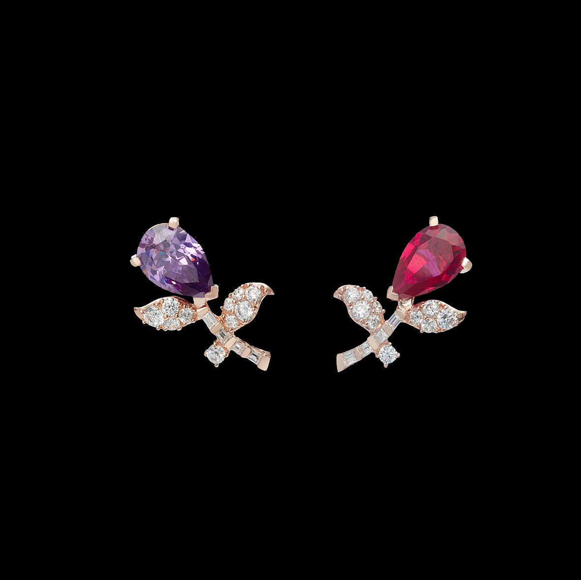 Ruby Amethyst Tulip Earrings, Earring, Anabela Chan Joaillerie - Fine jewelry with laboratory grown and created gemstones hand-crafted in the United Kingdom. Anabela Chan Joaillerie is the first fine jewellery brand in the world to champion laboratory-grown and created gemstones with high jewellery design, artisanal craftsmanship and a focus on ethical and sustainable innovations.