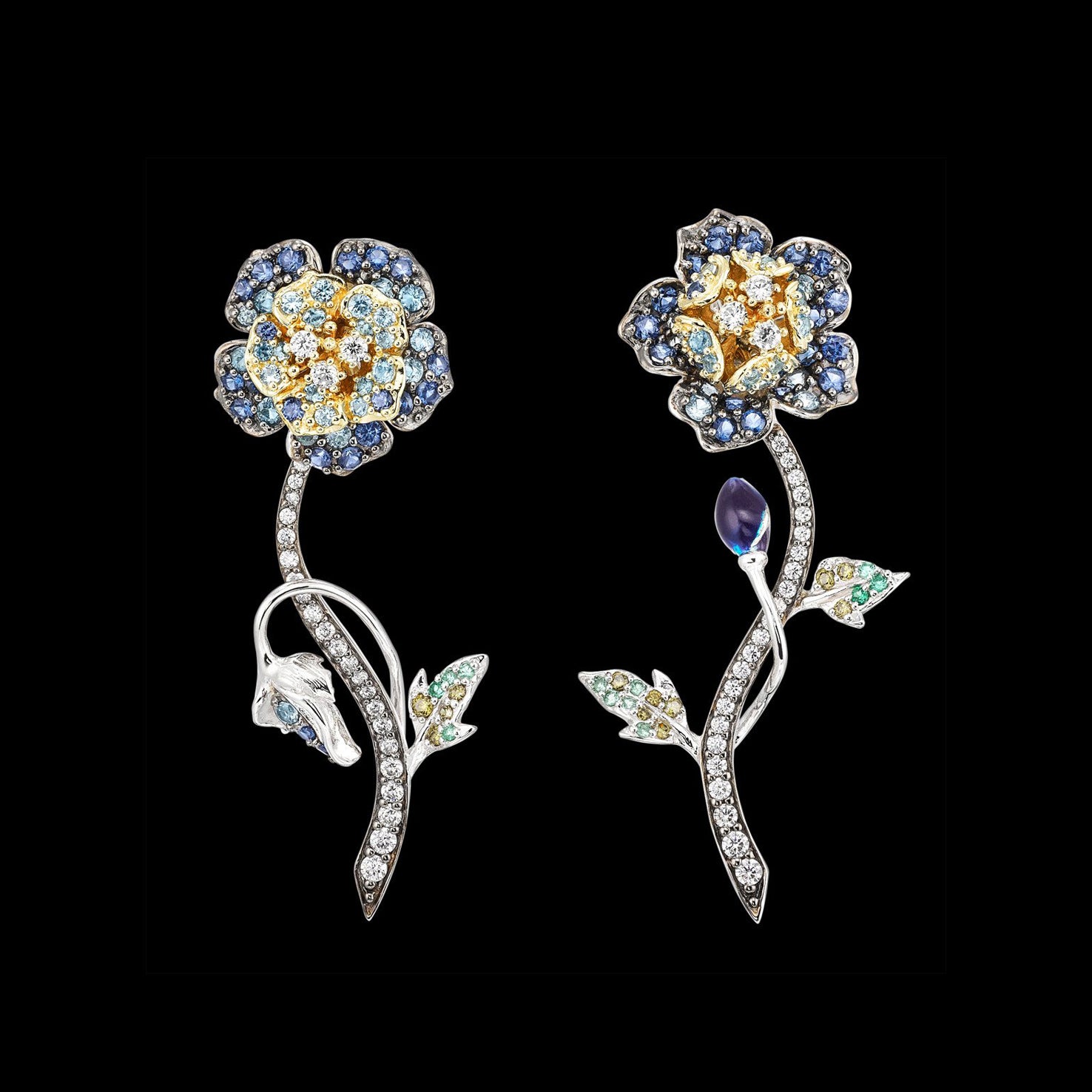 Blue Geranium Earrings, Earring, Anabela Chan Joaillerie - Fine jewelry with laboratory grown and created gemstones hand-crafted in the United Kingdom. Anabela Chan Joaillerie is the first fine jewellery brand in the world to champion laboratory-grown and created gemstones with high jewellery design, artisanal craftsmanship and a focus on ethical and sustainable innovations.