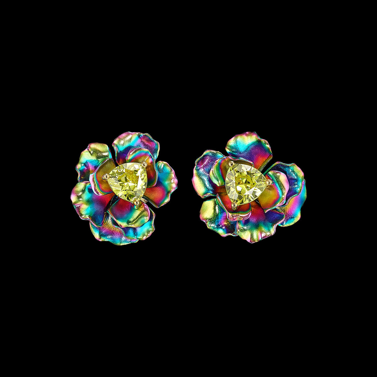 Rainbow Rose Studs, Earrings, Anabela Chan Joaillerie - Fine jewelry with laboratory grown and created gemstones hand-crafted in the United Kingdom. Anabela Chan Joaillerie is the first fine jewellery brand in the world to champion laboratory-grown and created gemstones with high jewellery design, artisanal craftsmanship and a focus on ethical and sustainable innovations.