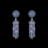 Blue Bauble Tassel Earrings, Earring, Anabela Chan Joaillerie - Fine jewelry with laboratory grown and created gemstones hand-crafted in the United Kingdom. Anabela Chan Joaillerie is the first fine jewellery brand in the world to champion laboratory-grown and created gemstones with high jewellery design, artisanal craftsmanship and a focus on ethical and sustainable innovations.