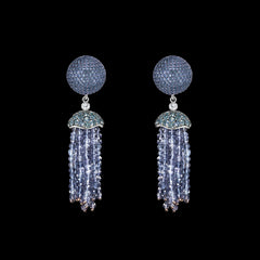Blue Bauble Tassel Earrings, Earring, Anabela Chan Joaillerie - Fine jewelry with laboratory grown and created gemstones hand-crafted in the United Kingdom. Anabela Chan Joaillerie is the first fine jewellery brand in the world to champion laboratory-grown and created gemstones with high jewellery design, artisanal craftsmanship and a focus on ethical and sustainable innovations.