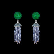 Emerald Bauble Tassel Earrings