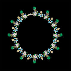 Emerald Turquoise Palm Paradise Necklace, Necklace, Anabela Chan Joaillerie - Fine jewelry with laboratory grown and created gemstones hand-crafted in the United Kingdom. Anabela Chan Joaillerie is the first fine jewellery brand in the world to champion laboratory-grown and created gemstones with high jewellery design, artisanal craftsmanship and a focus on ethical and sustainable innovations.