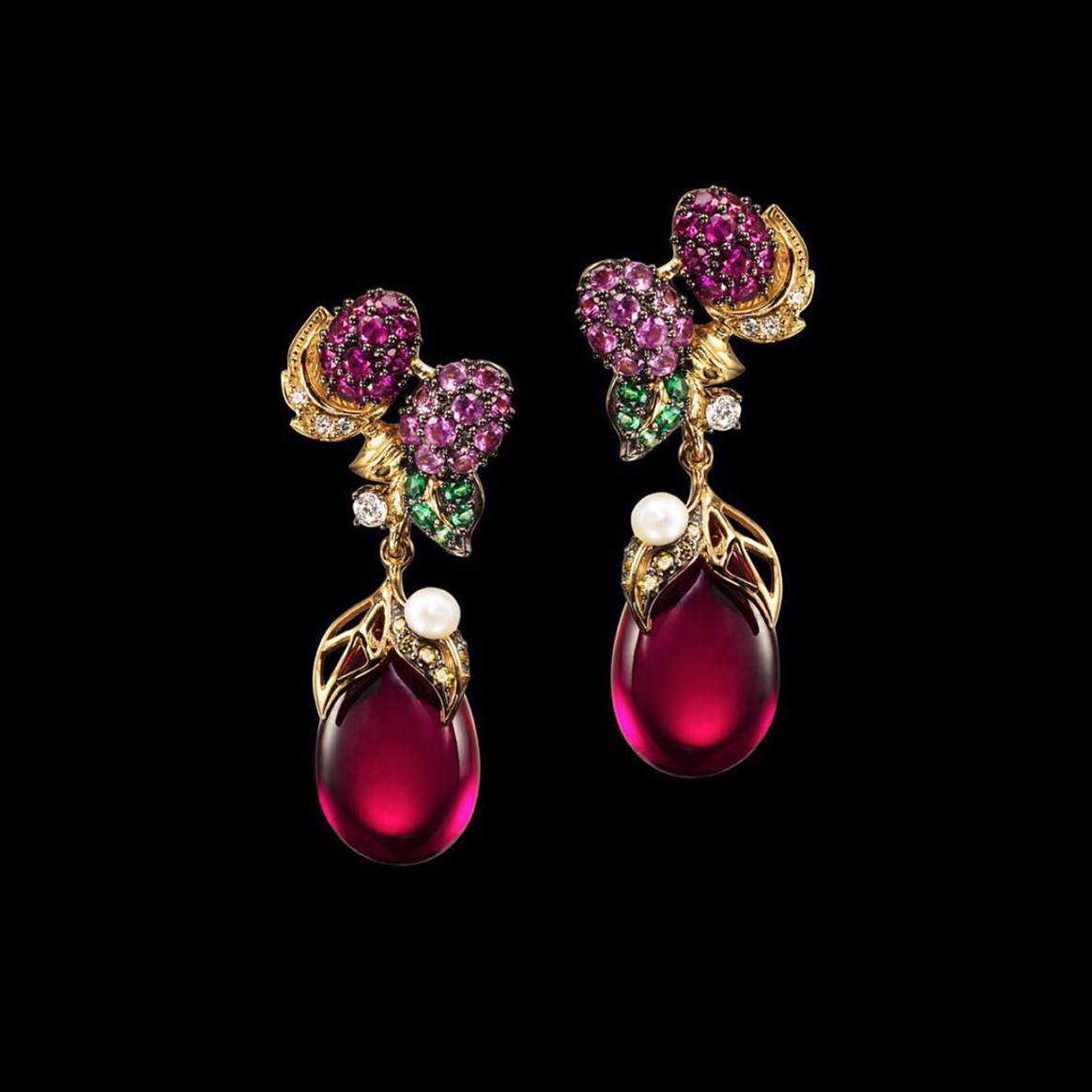 Raspberry Drop Earrings, Earring, Anabela Chan Joaillerie - Fine jewelry with laboratory grown and created gemstones hand-crafted in the United Kingdom. Anabela Chan Joaillerie is the first fine jewellery brand in the world to champion laboratory-grown and created gemstones with high jewellery design, artisanal craftsmanship and a focus on ethical and sustainable innovations.