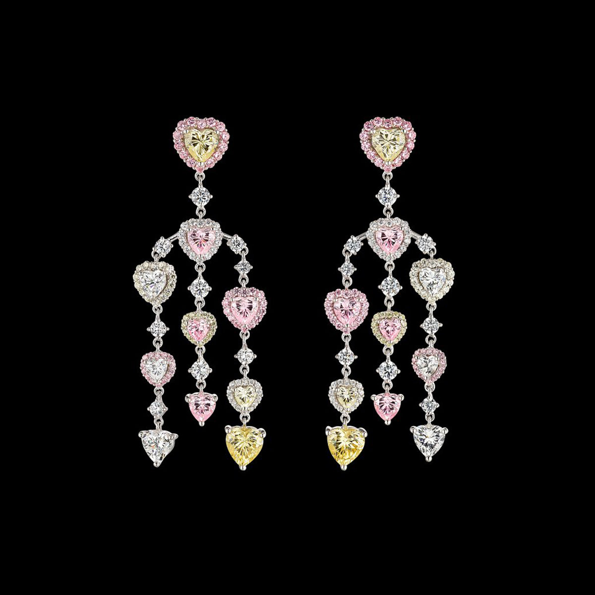 Love Heart Chandelier Earrings, Earring, Anabela Chan Joaillerie - Fine jewelry with laboratory grown and created gemstones hand-crafted in the United Kingdom. Anabela Chan Joaillerie is the first fine jewellery brand in the world to champion laboratory-grown and created gemstones with high jewellery design, artisanal craftsmanship and a focus on ethical and sustainable innovations.