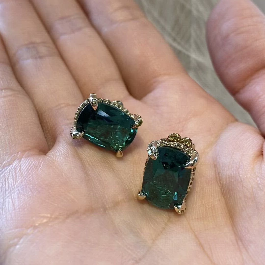 Emerald Cushion Wing Studs