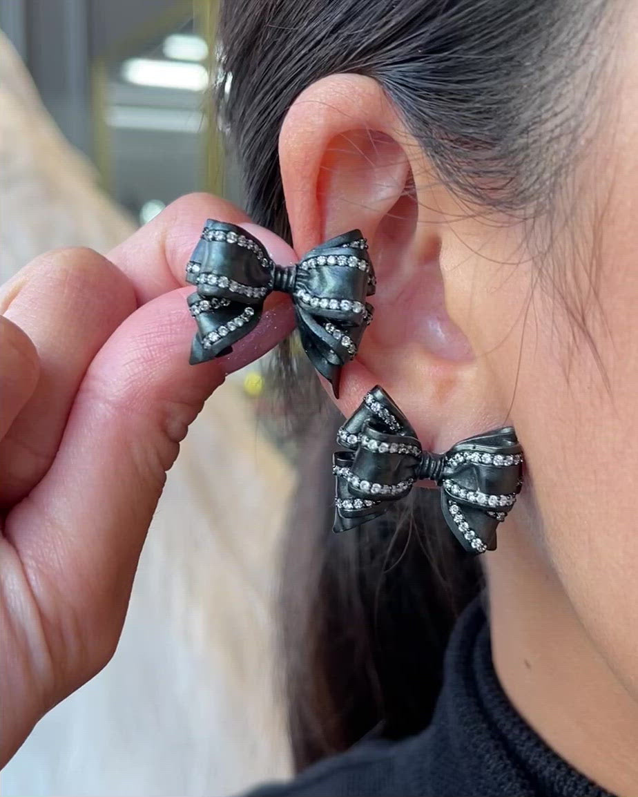 Mini Black Bow Tie Earrings