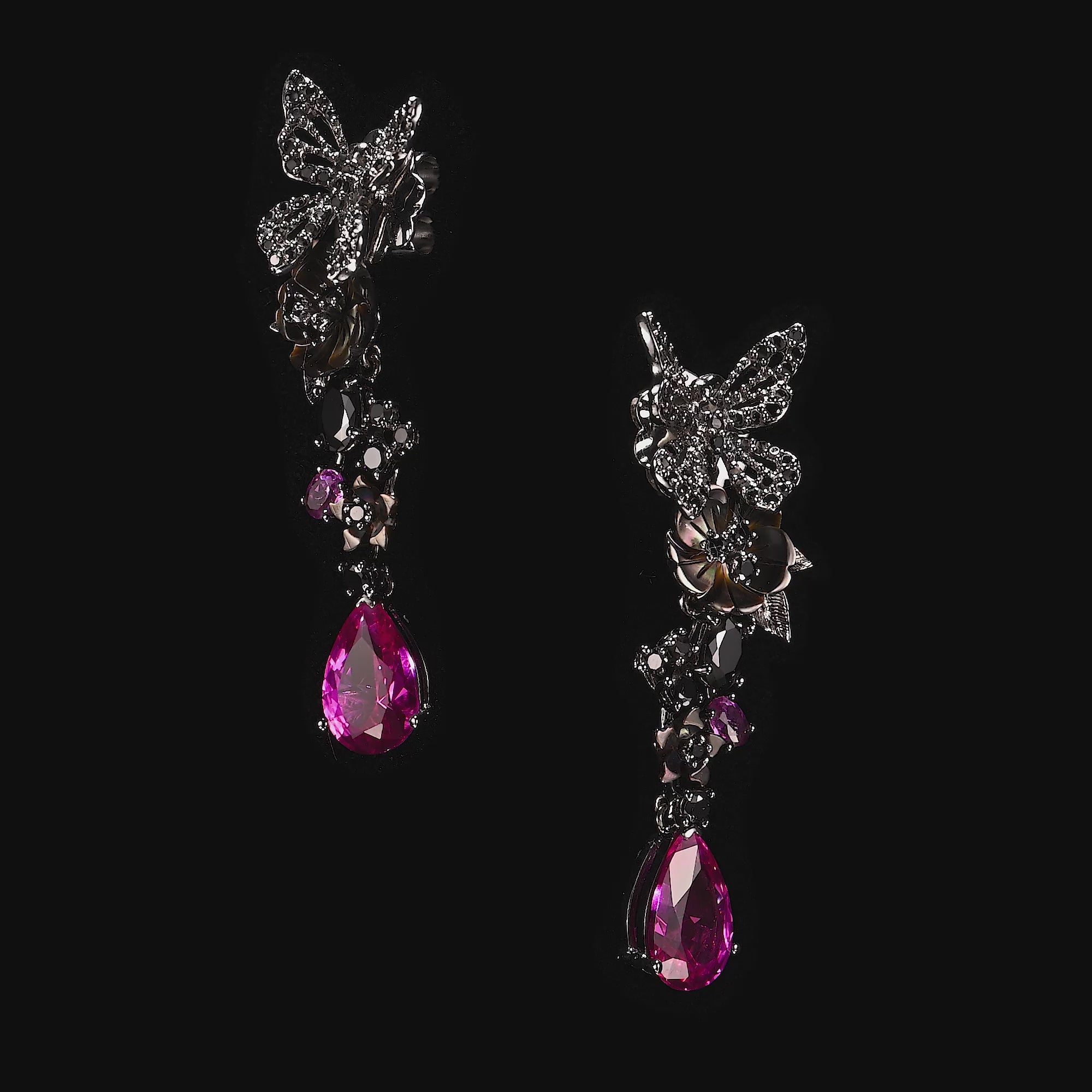 Black Diamond Fuchsia Vine Earrings