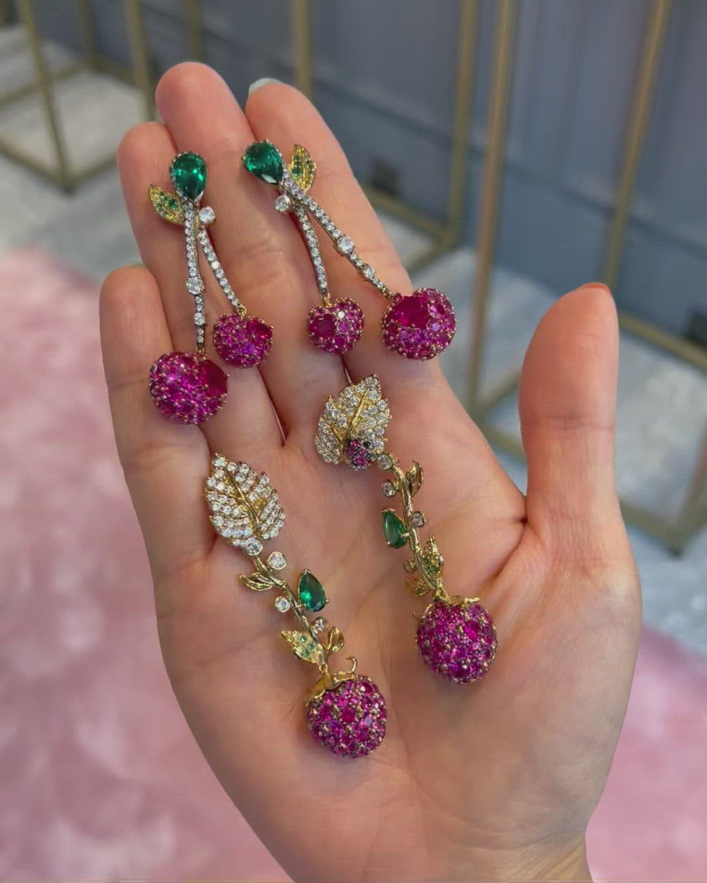 Lustrous Emerald and Ruby Drop Earrings