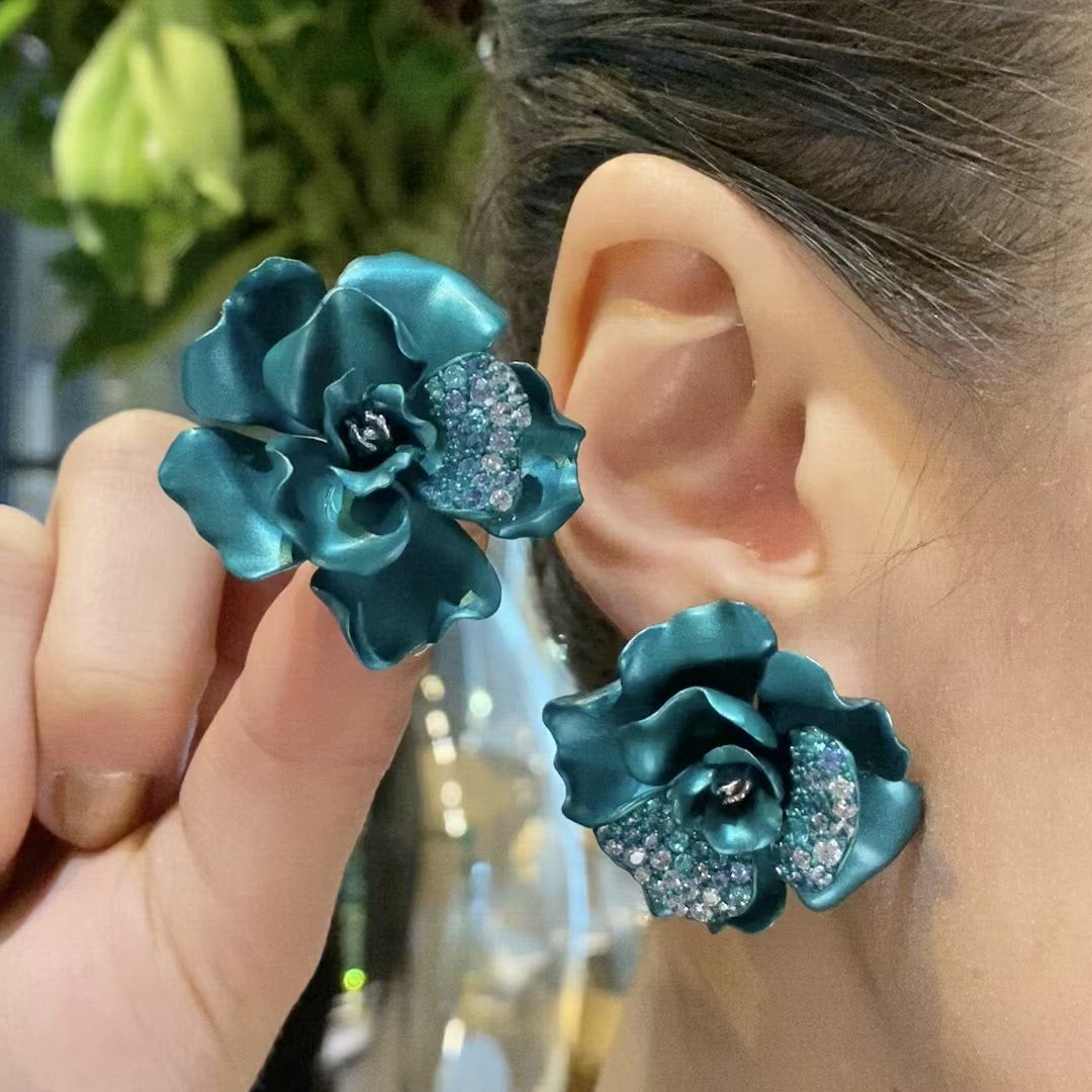 Aqua Camelia Earrings 