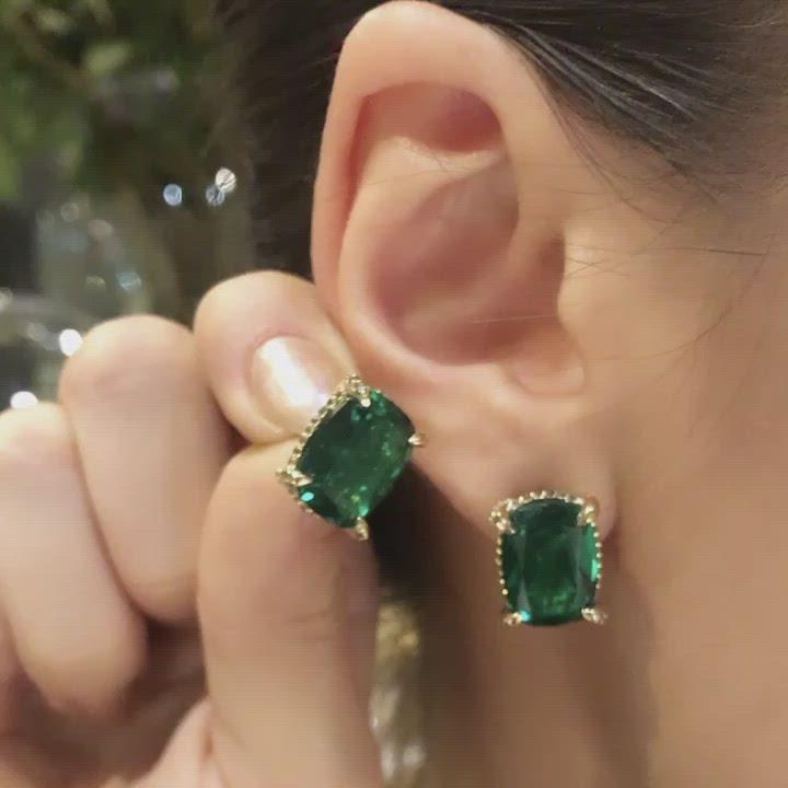 Emerald Cushion Wing Studs