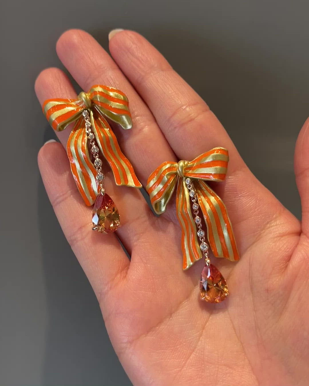 Orange Sapphire Bardot Bow Earrings