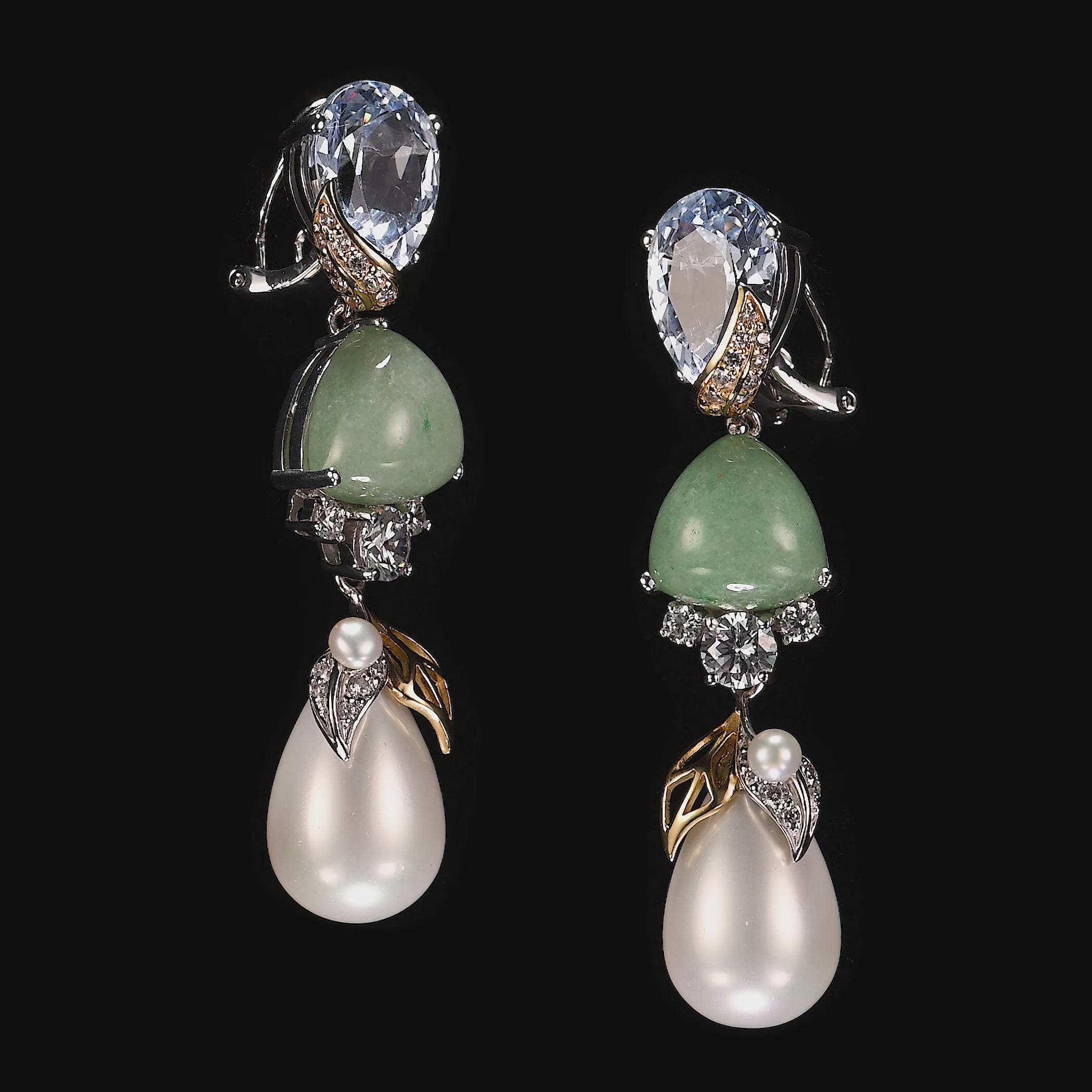 Aqua Diamond Jade Pearl Berry Earrings