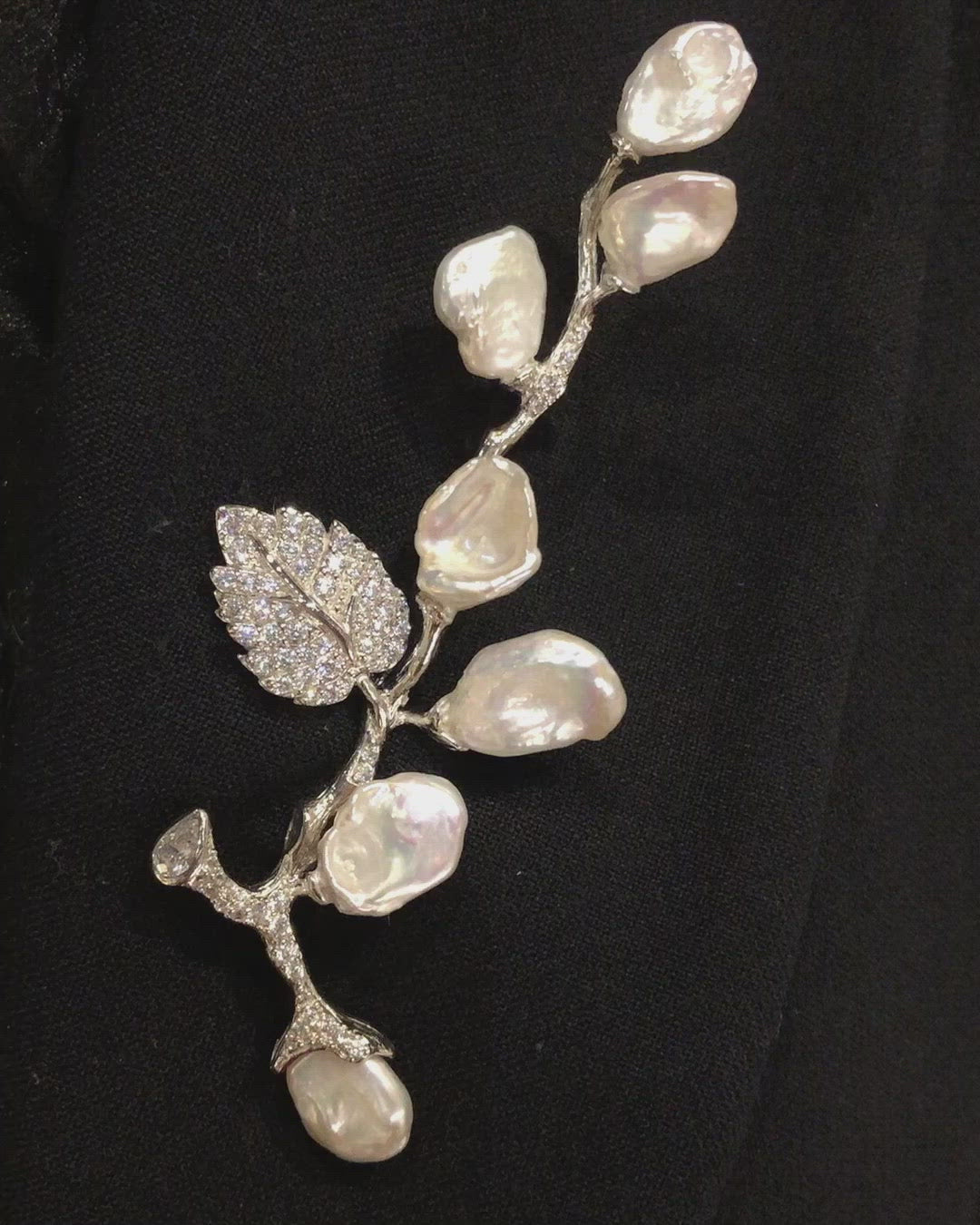 White Cherry Branch Brooch