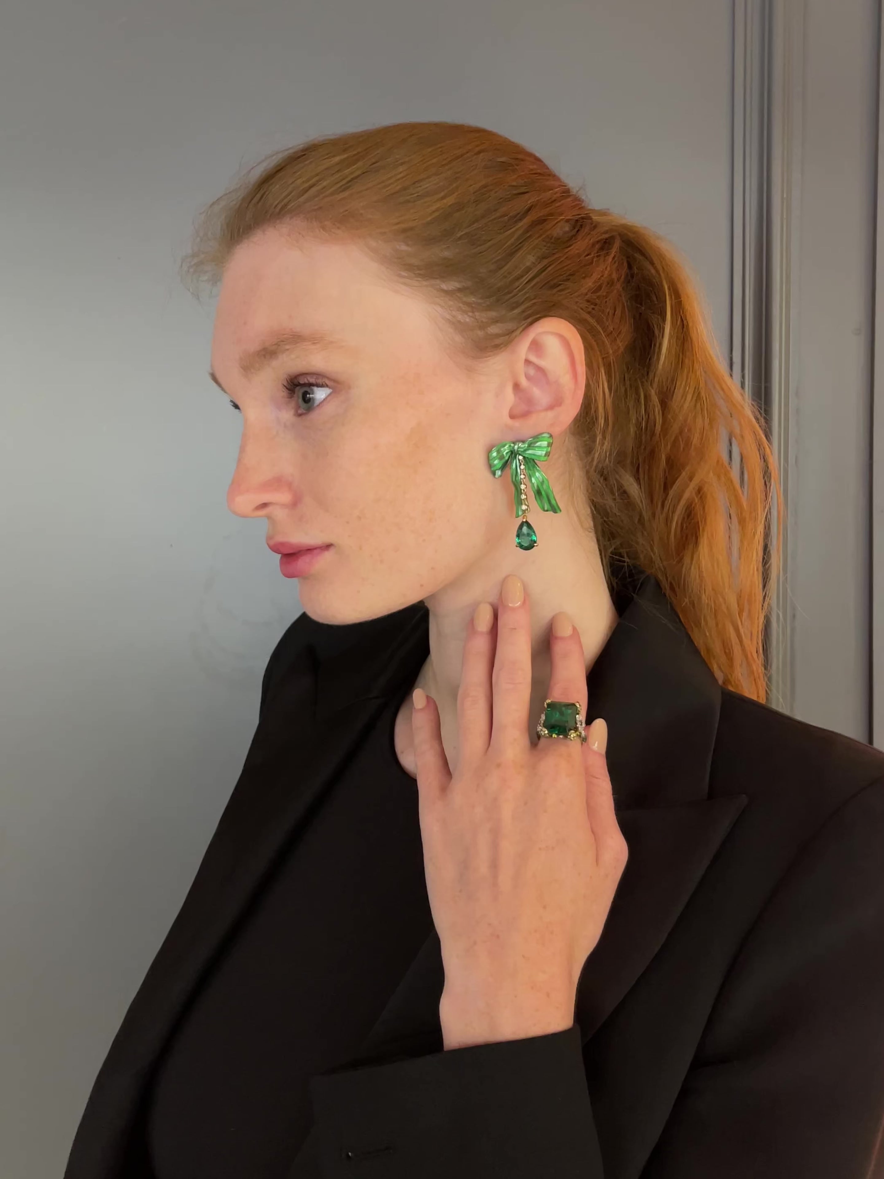 Emerald Bardot Bow Earrings