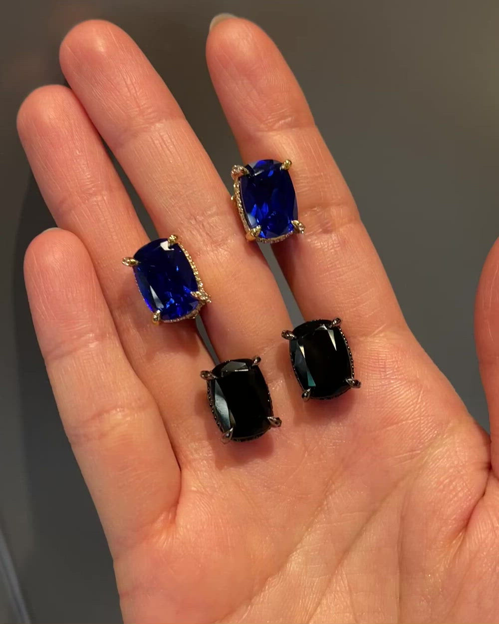 Sapphire Cushion Wing Studs