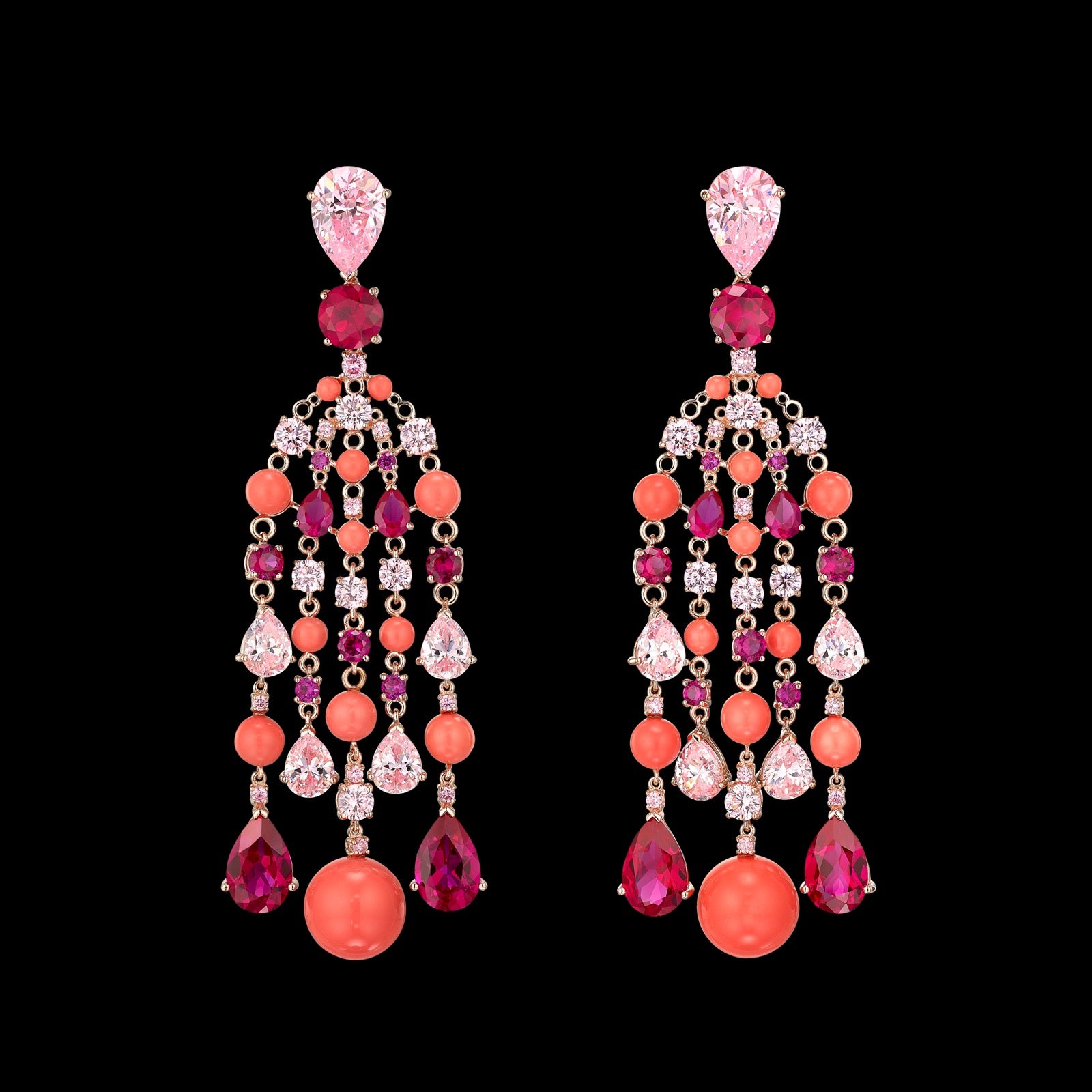 Coral Raindrop Earrings, Earrings, Anabela Chan Joaillerie - Fine jewelry with laboratory grown and created gemstones hand-crafted in the United Kingdom. Anabela Chan Joaillerie is the first fine jewellery brand in the world to champion laboratory-grown and created gemstones with high jewellery design, artisanal craftsmanship and a focus on ethical and sustainable innovations.
