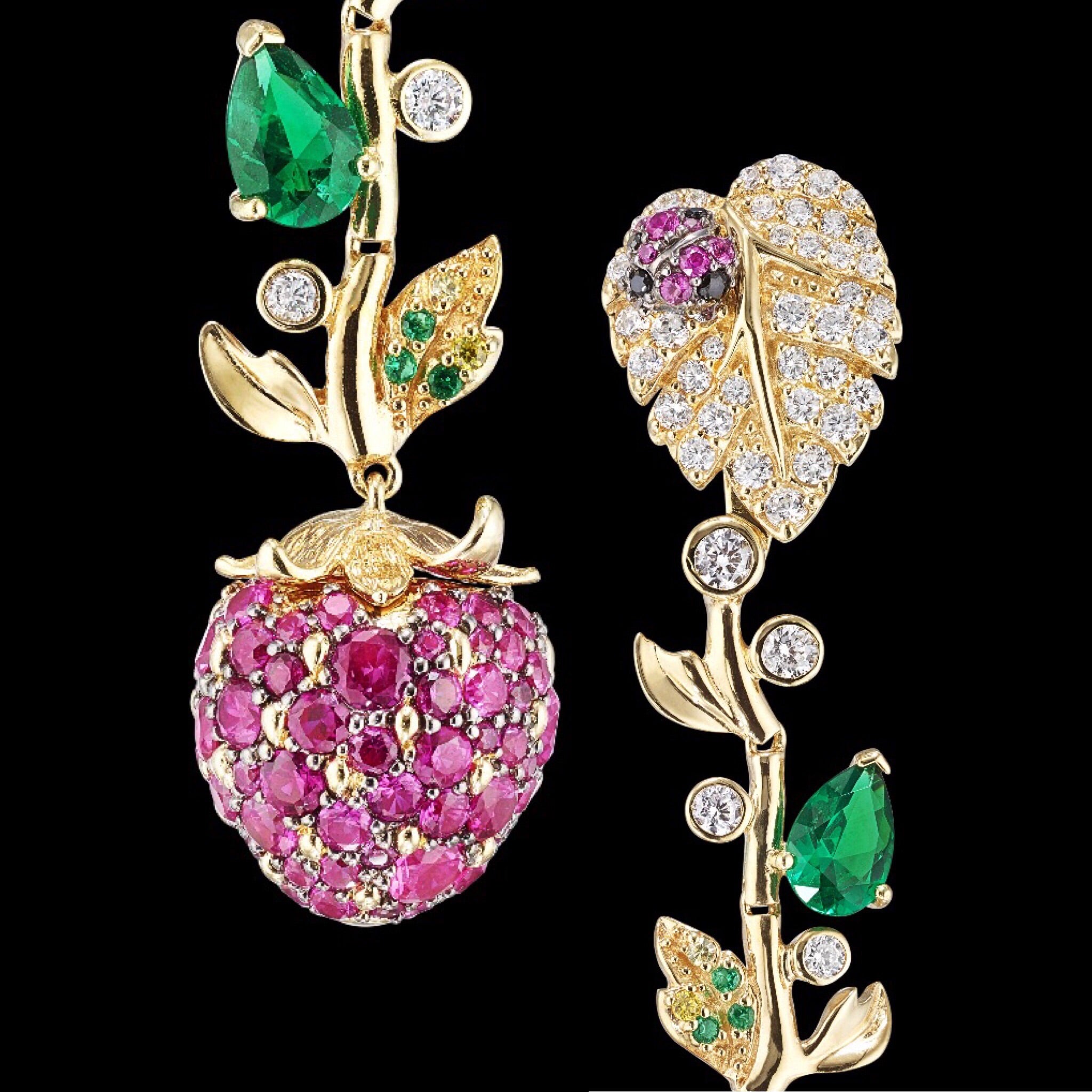 Strawberry Vine Earrings, Earring, Anabela Chan Joaillerie - Fine jewelry with laboratory grown and created gemstones hand-crafted in the United Kingdom. Anabela Chan Joaillerie is the first fine jewellery brand in the world to champion laboratory-grown and created gemstones with high jewellery design, artisanal craftsmanship and a focus on ethical and sustainable innovations.