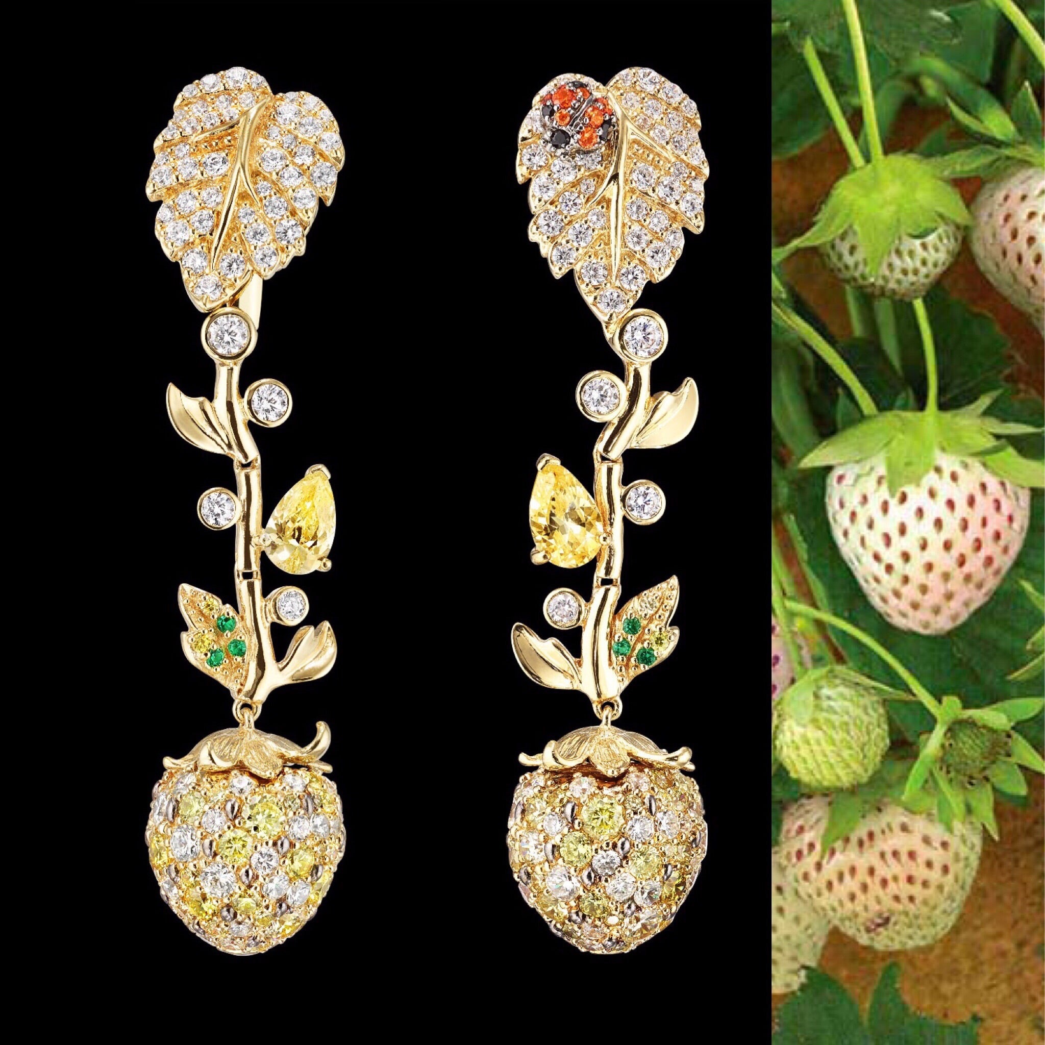 White Strawberry Vine Earrings, Earring, Anabela Chan Joaillerie - Fine jewelry with laboratory grown and created gemstones hand-crafted in the United Kingdom. Anabela Chan Joaillerie is the first fine jewellery brand in the world to champion laboratory-grown and created gemstones with high jewellery design, artisanal craftsmanship and a focus on ethical and sustainable innovations.