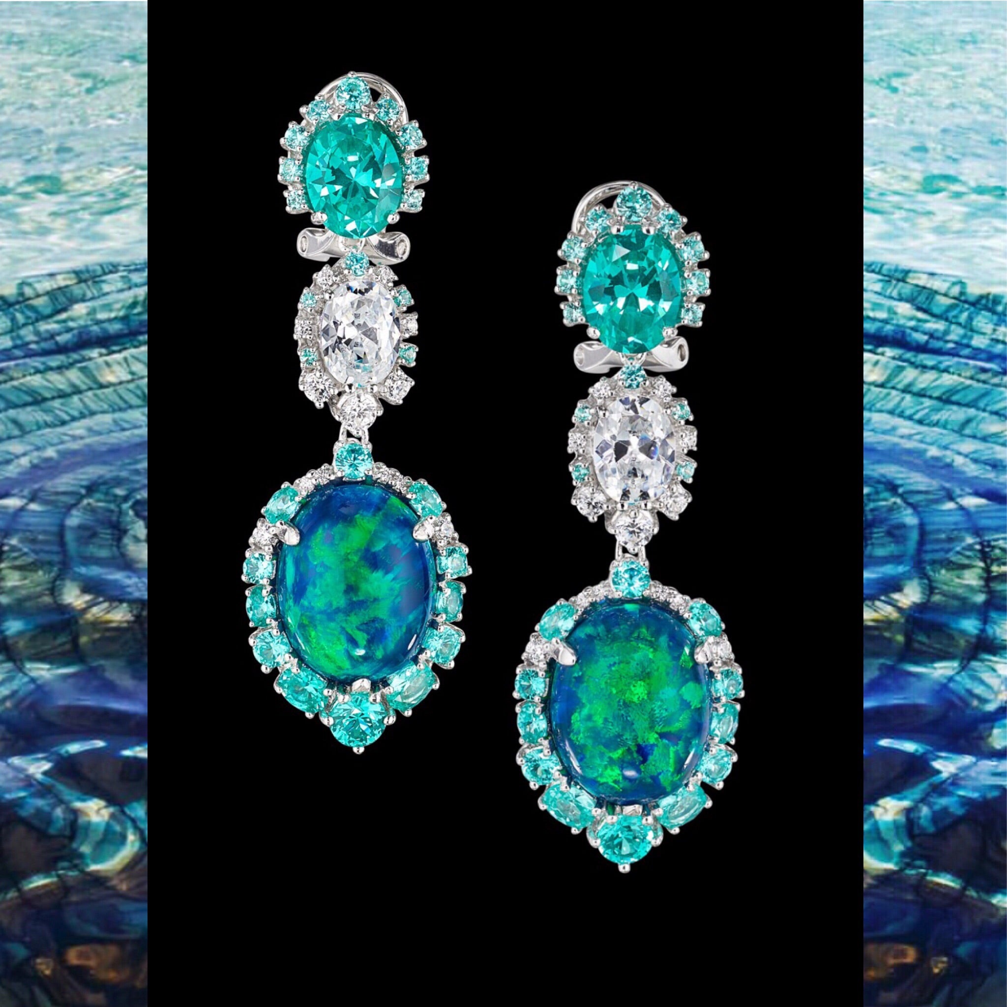 Paraiba Ocean Drop Earrings, Earrings, Anabela Chan Joaillerie - Fine jewelry with laboratory grown and created gemstones hand-crafted in the United Kingdom. Anabela Chan Joaillerie is the first fine jewellery brand in the world to champion laboratory-grown and created gemstones with high jewellery design, artisanal craftsmanship and a focus on ethical and sustainable innovations.